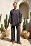 Sweatpants Set with Lace Detail on the Bottom 101091 Navy Blue - 4