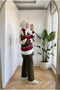 Women's Polo Neck Striped Knitwear Two-Piece Set - 3