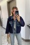 Dark Blue Denim Tricot Jacket with Fringed Trim for Women
