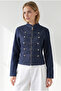 Women's Navy Blue Napoleon Button Detailed Denim Jacket Ckt-19000541 - 2