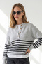 Women's Gray Buttoned Striped Soft Textured Knitwear Sweater Kzk-19001180 - 4