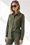 Women's Khaki Napoleon Button Detailed Gabardine Shirt Gml-19001461 - 3