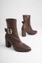 Women's Bitter Brown Buckle-Decorated 7.5 cm Thick Heeled Winter Boots Tr05Mk03B - 3