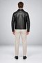 Men's Black Regular Fit Faux Leather Jacket with Fur Inside - 5