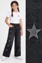 Girl's Star Embroidered Smoked Jean Pants – Loose Leg High Waist Jeans - 3