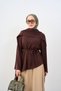 Women's Asymmetrical Cut Shawl Detail Waist Tie Tunic Brown - 2
