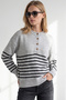 Women's Gray Buttoned Striped Soft Textured Knitwear Sweater Kzk-19001180 - 2