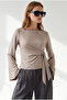 Women's Beige Knot Detailed Spanish Sleeve Flowy Blouse Blz-19003462 - 3