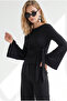 Women's Black Knot Detailed Spanish Sleeve Flowy Blouse Blz-19003462