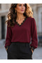 Women's Long Sleeve V Lace Collar Janjan Crepe Blouse