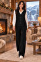 V-Neck Buttoned Vest and Wide-Leg Pants Black Two-Piece Knitwear Set 103 - 4