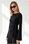 Women's Black Knot Detailed Spanish Sleeve Flowy Blouse Blz-19003462 - 2