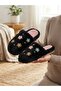 Floral Patterned Women's House Slippers |   Wool Plush Slippers |   Embroidered Half-Closed Lightweight Non-Slip Sole