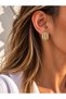 Curved Strip Zircon Stone Gold Half Hoop Earrings - 2