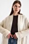 Loose Fit Ribbed Knitwear Long Cardigan Ecru 8298 - 5