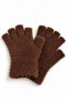 Coffee Plush Textured Soft Knitted Flexible Form Half Finger Cutout Detailed Gloves