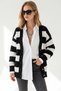 Women's Black Ecru Thick Striped Long Knitwear Cardigan Hrk-19000504 - 4