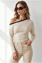 Women's Beige Drape Detailed Boat Neck Asymmetrical Blouse Blz-19003466 - 3