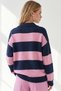 Women's Navy Blue Pink Polo Collar Thick Striped Knitwear Sweater Kzk-19001181 - 5