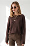 Women's Brown Boat Neck Soft Textured Viscose Knitwear Sweater Kzk-19001176 - 2