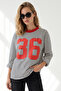 Women's White Printed Sweatshirt with Crest Detail and Cotton Stripes Swt-19000804 - 4