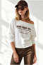 Women's White Boat Neck New York Printed Flowy Blouse Blz-19003465 - 3