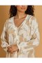 Women Beige And White Printed Nightgown - 2