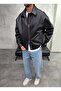 Double-Way Zipper Bomber Black Leather Jacket - 3