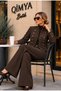 Egzoti̇k Asorti̇k Women's Napoleon Wide-Leg Pants with Buttoned Agrafl Jacket Bottom Top Two-Piece Set - 3