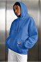 Women's Blue Plain Hooded Oversize 3 Thread Threaded Loose Fit Hoodie Sweatshirt - 2