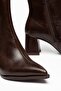 Women's Thick Heeled Boots with Pointed Tpu Sole and Stitched Surface Brown - 2