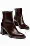 Women's Thick Heeled Boots with Pointed Tpu Sole and Stitched Surface Brown