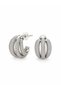 Curved Strip Zircon Stone Silver Half Hoop Earrings