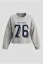 2263 Women's 76 College Printed Star Detail Oversize Sweatshirt Gray - 2