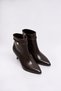 Livia - Women's Bitter Brown Pointed Toe Thin Heeled Short Boots with Gold Accessory Detail - 3