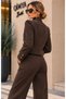 Egzoti̇k Asorti̇k Women's Napoleon Wide-Leg Pants with Buttoned Agrafl Jacket Bottom Top Two-Piece Set - 4