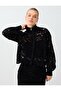 Black Stand Collar Zippered Long Sleeve Lace Jacket - 4