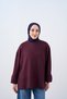 Women's Crew Neck Sweatshirt with Grass Detail in Burgundy - 4