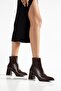 Women's Thick Heeled Boots with Pointed Tpu Sole and Stitched Surface Brown - 4