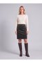 Women's Khaki-Anthracite Linear Houndstooth Patterned Velvet Skirt - 2
