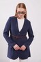 Belt Detailed Blazer Jacket Navy Blue