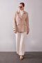 Double-Breasted Cashmere Jacket with Edge Stripes, Dark Beige