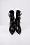 Gia - Black Pointed Toe Belt Detailed Thin Heeled Women's Boots - 3