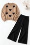 Girl's Beige Black Heart Knitwear Sweater Pants Set - 3