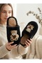 Teddy Pattern Women's House Slippers |   Wool Plush Slippers |   Embroidered Half-Closed Lightweight Non-Slip Sole