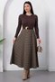 Crew Neck Belted Skirt Plaid Dress Grs4196 - 4