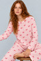 Women's Striped Comfortable Fit Two-Piece Pink Pajama Set 4805 - 6