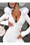 Fur-Clothed Zippered Scuba Fabric Jumpsuit - 4