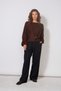 Asymmetric Brooch Detail Bat Sleeve Tricot Sweater Brown - 2