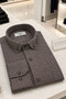 Men's Taupe Brown Winter Shirt Wide Cut Single Pocket Lapel Buttoned Self Mini Patterned